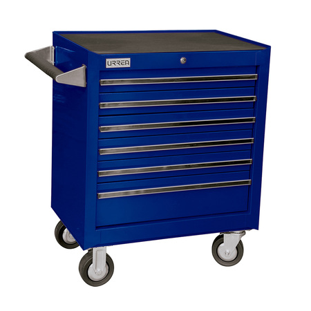 URREA Roller Cabinet, 6 Drawer, Blue, Steel, 27 in W x 37 in D x 18 in H X27M6A